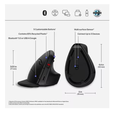 HP 925 Ergonomic Vertical Wireless Mouse