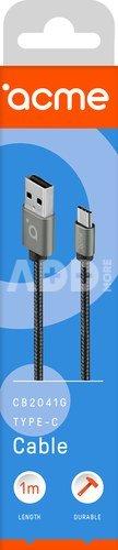 Kapall USB-C í USB-A 1metri Grár