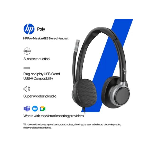 HP Poly Mission 625 Stereo USB Wired Headset